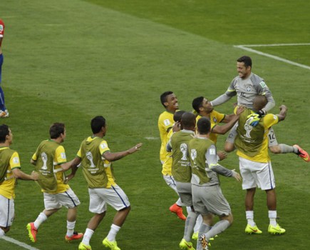 Brazil celebrate after shootout win