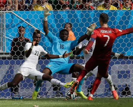 Cristiano Ronaldo scores against Ghana