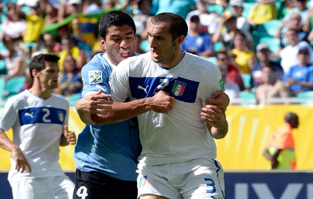 Luis Suarez and Giorgio Chiellini