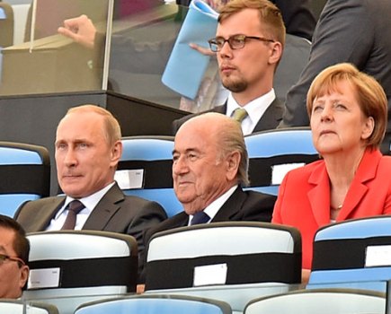 Vladimir Putin, Sepp Blatter and Angela Merkel